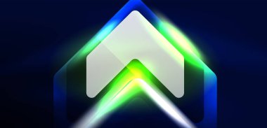 Neon hız oku ve çizgi arka planı şekillendirir. Parlak arka planlı yüksek teknoloji konsepti. Karanlıkta parlayan ışık efekti