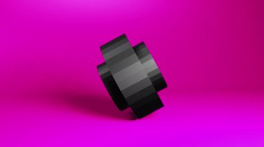 Black cylindric abstract 3d form, machinery part concept rotation in color room motion graphics background. Techno 3d looping video animation