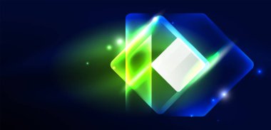 Neon hız oku ve çizgi arka planı şekillendirir. Parlak arka planlı yüksek teknoloji konsepti. Karanlıkta parlayan ışık efekti