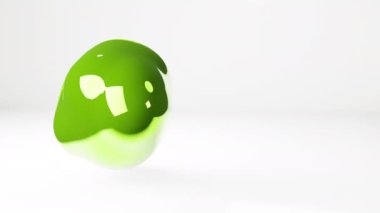 Açık beyaz uzayda yeşil krom sıvı baloncuk dönüşümü kavramı. Soyut hareket grafikleri arka planı. Kusursuz 3d döngü video canlandırması