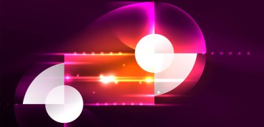 Neon ışığı parlayan daireler vektörü soyut arkaplan