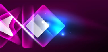 Neon parıldayan tekno çizgiler ve oklar, yüksek teknolojili soyut arkaplan şablonu