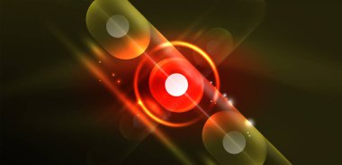 Soyut parlak neon ışıklı tekno daireler arka planı