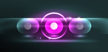 Soyut parlak neon ışıklı tekno daireler arka planı