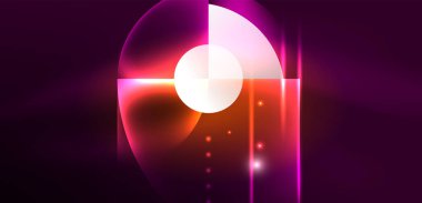 Neon ışığı parlayan daireler vektörü soyut arkaplan