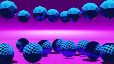 Animation wallpaper - rotating glossy spheres. Futuristic scene with 3d geometric form background. Motion graphics seamless looping video