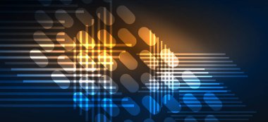 Arka plan duvar kağıtları, parlak çizgiler ve geometrik şekiller. Yapay Zeka teknolojisi, engelleme zinciri, iletişim, 5G, bilim, iş ve teknoloji konsepti için koyu duvar kağıdı