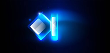 Mavi neon hız oku ve çizgi arka planı şekillendirir. Parlak arka planlı yüksek teknoloji konsepti. Karanlıkta parlayan ışık efekti