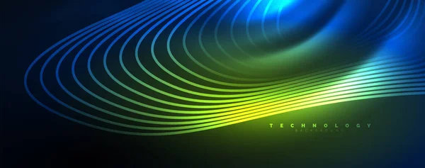 Tekno Neon Dalga Çizgileri Dinamik Elektrik Hareketi Hız Kavramı Duvar — Stok Vektör