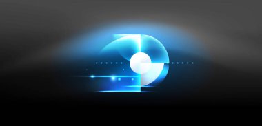 Soyut arka plan mavi parlak neon renkli yuvarlak elementler ve daireler. Duvar kağıdı, bayrak, arkaplan, kart, kitap illüstrasyonu, iniş sayfası için tekno fütüristik vektör ilülasyonu