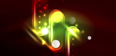 Soyut parlak neon ışıklı tekno daireler arka planı