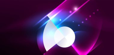 Neon ışığı parlayan daireler vektörü soyut arkaplan