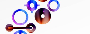 Minimum geometrik soyut arkaplan. Parlak ve parlak daire, çizgi ve yuvarlak şekiller tasarım. Duvar kağıdı, afiş, arkaplan veya iniş için moda tekno iş şablonu