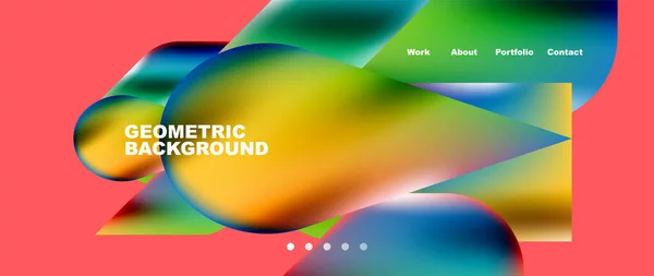 Glassmorphism Landing Page Background Template Colorful Glass Shapes Metallic Effect — ストックベクタ