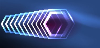 Soyut arka plan tekno neon altıgenleri. Duvar kağıdı, afiş, arkaplan, iniş sayfası, duvar resimleri, davetiye, baskılar, posterler için yüksek teknoloji vektör ilüstrasyonuName