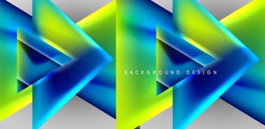 Örtüler, şablonlar, el ilanları, broşürler, afişler için üstüste binen üçgenler ve sıvı gradyanlarla soyut fırın