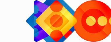 Trendy minimal geometric abstract background. Triangles, squares and circles bright colors backdrop. Vector Illustration For Wallpaper, Banner, Background, Card, Book Illustration, landing page