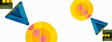 Trendy minimal geometric abstract background. Triangles, squares and circles bright colors backdrop. Vector Illustration For Wallpaper, Banner, Background, Card, Book Illustration, landing page