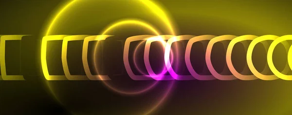 Neonowe Świecące Koła Okrągłe Linie Kształtu Magia Energia Przestrzeń Światło — Wektor stockowy