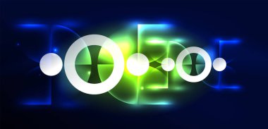 Neon ışığı parlayan daireler vektörü soyut arkaplan