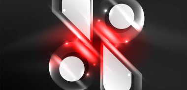 Neon parlayan geometrik şekiller vektör soyut arkaplanı. Yuvarlak elementler, ışık efektleri ve renk arkaplanlı parlak cam. Uzay kozmik ya da sihirli enerji duvar kağıdı