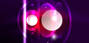 Soyut parlak neon ışıklı tekno daireler arka planı