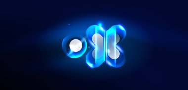 Soyut arkaplan parlayan neon ışıklı geometrik şekiller. Duvar kağıdı, bayrak, arkaplan, kart, kitap illüstrasyonu, iniş sayfası için uzay kozmik ya da sihirli enerji vektör duvar kağıdı