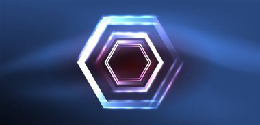 Soyut arka plan tekno neon altıgenleri. Duvar kağıdı, afiş, arkaplan, iniş sayfası, duvar resimleri, davetiye, baskılar, posterler için yüksek teknoloji vektör ilüstrasyonuName