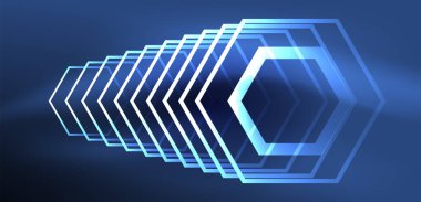 Altıgen soyut arkaplan. Duvar kağıdı, afiş, arkaplan, iniş sayfası, duvar sanatı, davetiye, baskılar için tekno parlayan neon altıgen şekiller vektör ilüstrasyonunu şekillendirir