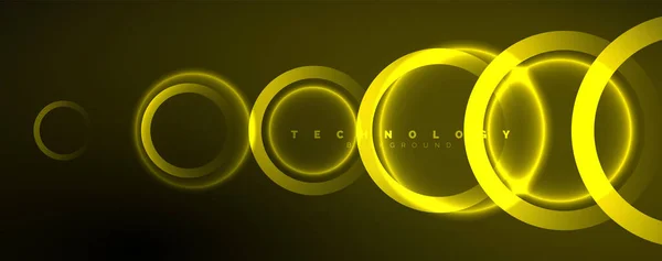 Neon Glänsande Cirklar Abstrakt Bakgrund Teknik Energi Utrymme Ljus Koncept — Stock vektor