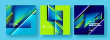 Soyut arkaplan seti - akışkan gradyan dizaynı ile örtüşen üçgenler. Kapaklar, şablonlar, el ilanları, pankartlar, broşürler, afişler koleksiyonu