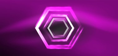 Altıgen soyut arkaplan. Duvar kağıdı, afiş, arkaplan, iniş sayfası, duvar sanatı, davetiye, baskılar için tekno parlayan neon altıgen şekiller vektör ilüstrasyonunu şekillendirir