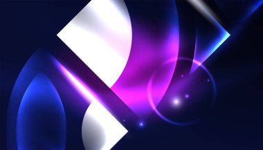 Soyut arka plan vektörü neon parlayan geometrik elementler. Duvar kağıdı, afiş, arkaplan, iniş sayfası, duvar resimleri, davetiyeler, posterler için yüksek teknoloji tasarımı