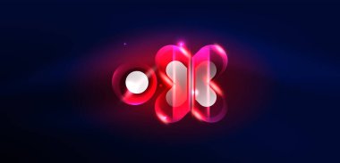 Soyut arkaplan parlayan neon ışıklı geometrik şekiller. Duvar kağıdı, bayrak, arkaplan, kart, kitap illüstrasyonu, iniş sayfası için uzay kozmik ya da sihirli enerji vektör duvar kağıdı