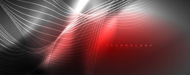 Tekno neon dalga çizgileri, dinamik elektrik hareketi, hız kavramı. Duvar kağıdı, afiş, arkaplan, iniş sayfası, duvar sanatı, davetiye, baskılar için şablonlar