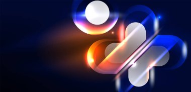 Soyut arkaplan parlayan neon ışıklı geometrik şekiller. Duvar kağıdı, bayrak, arkaplan, kart, kitap illüstrasyonu, iniş sayfası için uzay kozmik ya da sihirli enerji vektör duvar kağıdı