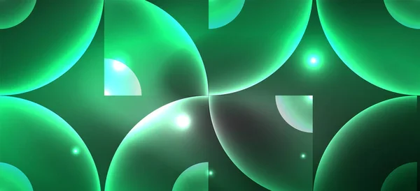 Abstracte Achtergrond Met Neon Gloeiende Lichteffecten Ronde Vormen Driehoeken Cirkels — Stockvector