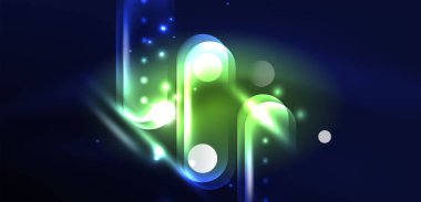 Soyut parlak neon ışıklı tekno daireler arka planı