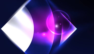 Soyut arka plan vektörü neon parlayan geometrik elementler. Duvar kağıdı, afiş, arkaplan, iniş sayfası, duvar resimleri, davetiyeler, posterler için yüksek teknoloji tasarımı