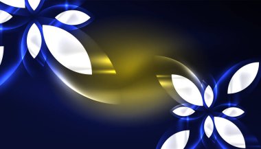 Soyut arka plan vektörü neon parlayan geometrik elementler. Duvar kağıdı, afiş, arkaplan, iniş sayfası, duvar resimleri, davetiyeler, posterler için yüksek teknoloji tasarımı