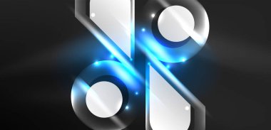 Soyut arkaplan parlayan neon ışıklı geometrik şekiller. Duvar kağıdı, bayrak, arkaplan, kart, kitap illüstrasyonu, iniş sayfası için uzay kozmik ya da sihirli enerji vektör duvar kağıdı