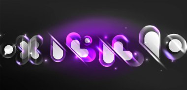 Soyut arkaplan parlayan neon ışıklı geometrik şekiller. Duvar kağıdı, bayrak, arkaplan, kart, kitap illüstrasyonu, iniş sayfası için uzay kozmik ya da sihirli enerji vektör duvar kağıdı