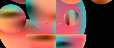 Geometric abstract panorama wallpaper background. Round shapes and circles, metallic color geometric shapes composition