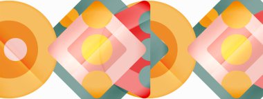 Trendy minimal geometric abstract background. Triangles, squares and circles bright colors backdrop. Vector Illustration For Wallpaper, Banner, Background, Card, Book Illustration, landing page