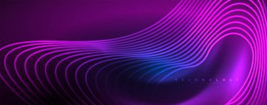 Tekno neon dalga çizgileri, dinamik elektrik hareketi, hız kavramı. Duvar kağıdı, afiş, arkaplan, iniş sayfası, duvar sanatı, davetiye, baskılar için şablonlar