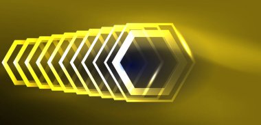 Altıgen soyut arkaplan. Duvar kağıdı, afiş, arkaplan, iniş sayfası, duvar sanatı, davetiye, baskılar için tekno parlayan neon altıgen şekiller vektör ilüstrasyonunu şekillendirir