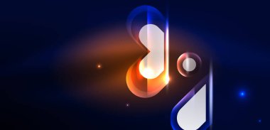 Soyut arkaplan parlayan neon ışıklı geometrik şekiller. Duvar kağıdı, bayrak, arkaplan, kart, kitap illüstrasyonu, iniş sayfası için uzay kozmik ya da sihirli enerji vektör duvar kağıdı