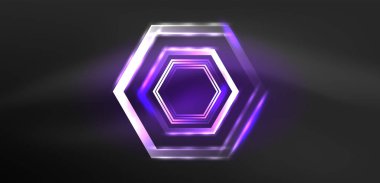 Altıgen soyut arkaplan. Duvar kağıdı, afiş, arkaplan, iniş sayfası, duvar sanatı, davetiye, baskılar için tekno parlayan neon altıgen şekiller vektör ilüstrasyonunu şekillendirir