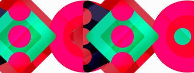 Trendy minimal geometric abstract background. Triangles, squares and circles bright colors backdrop. Vector Illustration For Wallpaper, Banner, Background, Card, Book Illustration, landing page