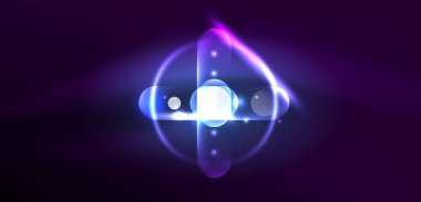 Soyut parlak neon ışıklı tekno daireler arka planı